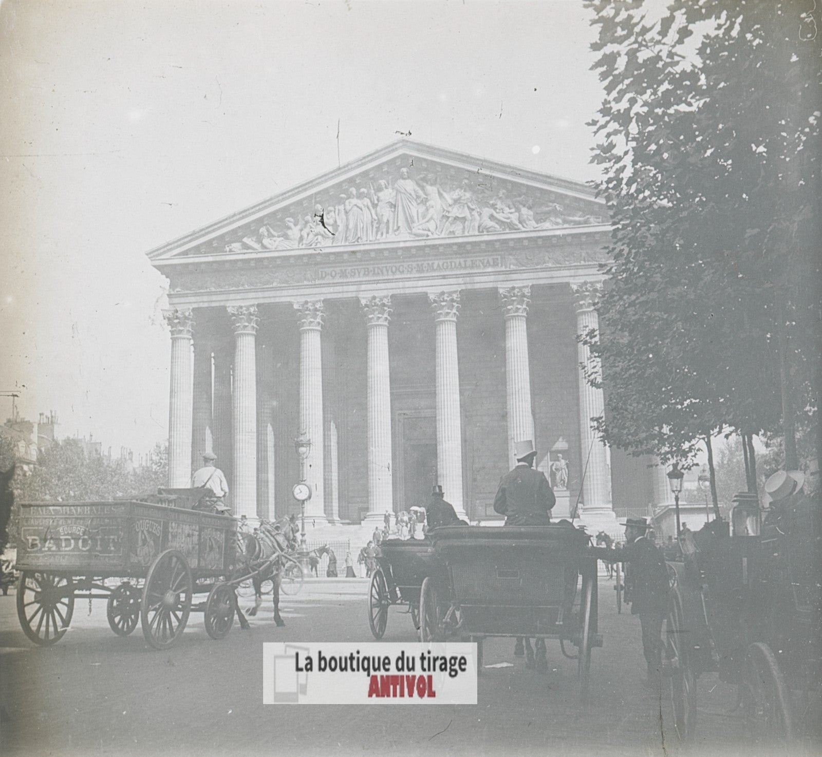 Paris, église de la Madeleine, plaque verre stéréo, photo ancienne 4,5x10,7 cm