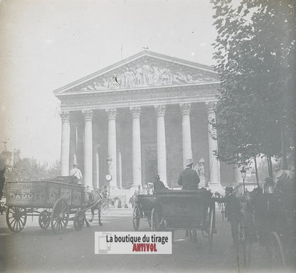 Paris, église de la Madeleine, plaque verre stéréo, photo ancienne 4,5x10,7 cm