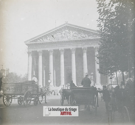 Paris, église de la Madeleine, plaque verre stéréo, photo ancienne 4,5x10,7 cm