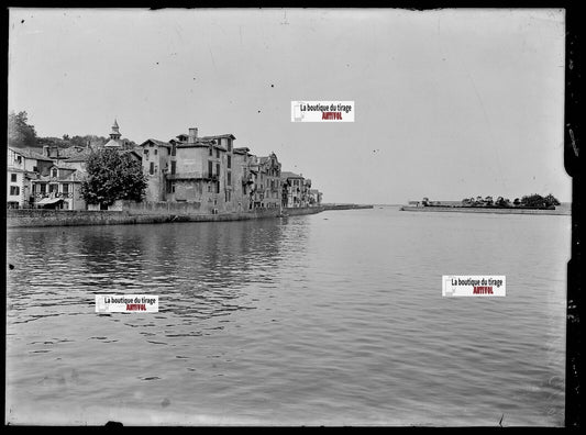 Photo ancienne verre négatif noir et blanc 13x18 cm Saint Jean De Luz Socoa eau