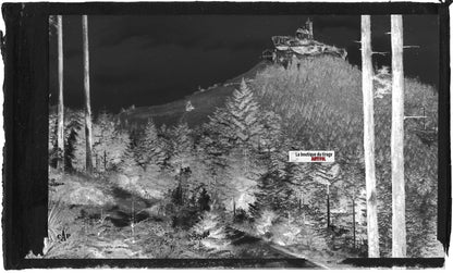 Plaque verre photo, négatif noir & blanc 9x14 cm, Dabo, Chapelle, hôtel, dessin