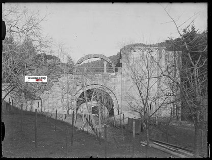 Abbaye, Niedermunster, Plaque verre photo, négatif ancien noir & blanc 9x12 cm