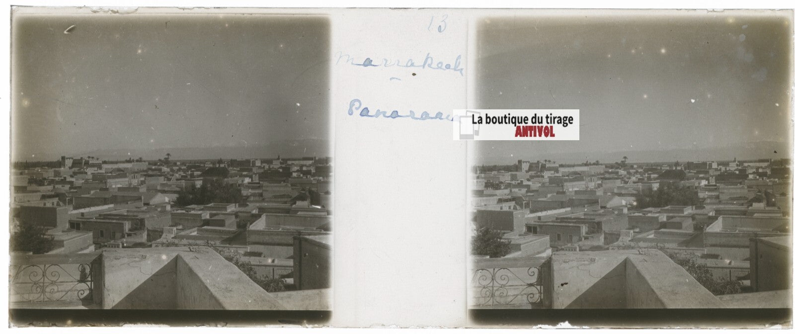 Panorama, Marrakech, Plaque verre stéréo, positif noir & blanc 4,5x10,7 cm