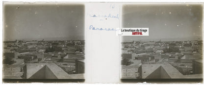 Panorama, Marrakech, Plaque verre stéréo, positif noir & blanc 4,5x10,7 cm