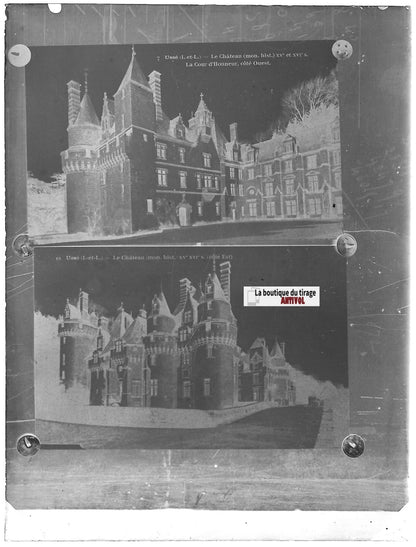 Château d'Ussé, Plaque verre photo ancienne, négatif noir & blanc 9x12 cm