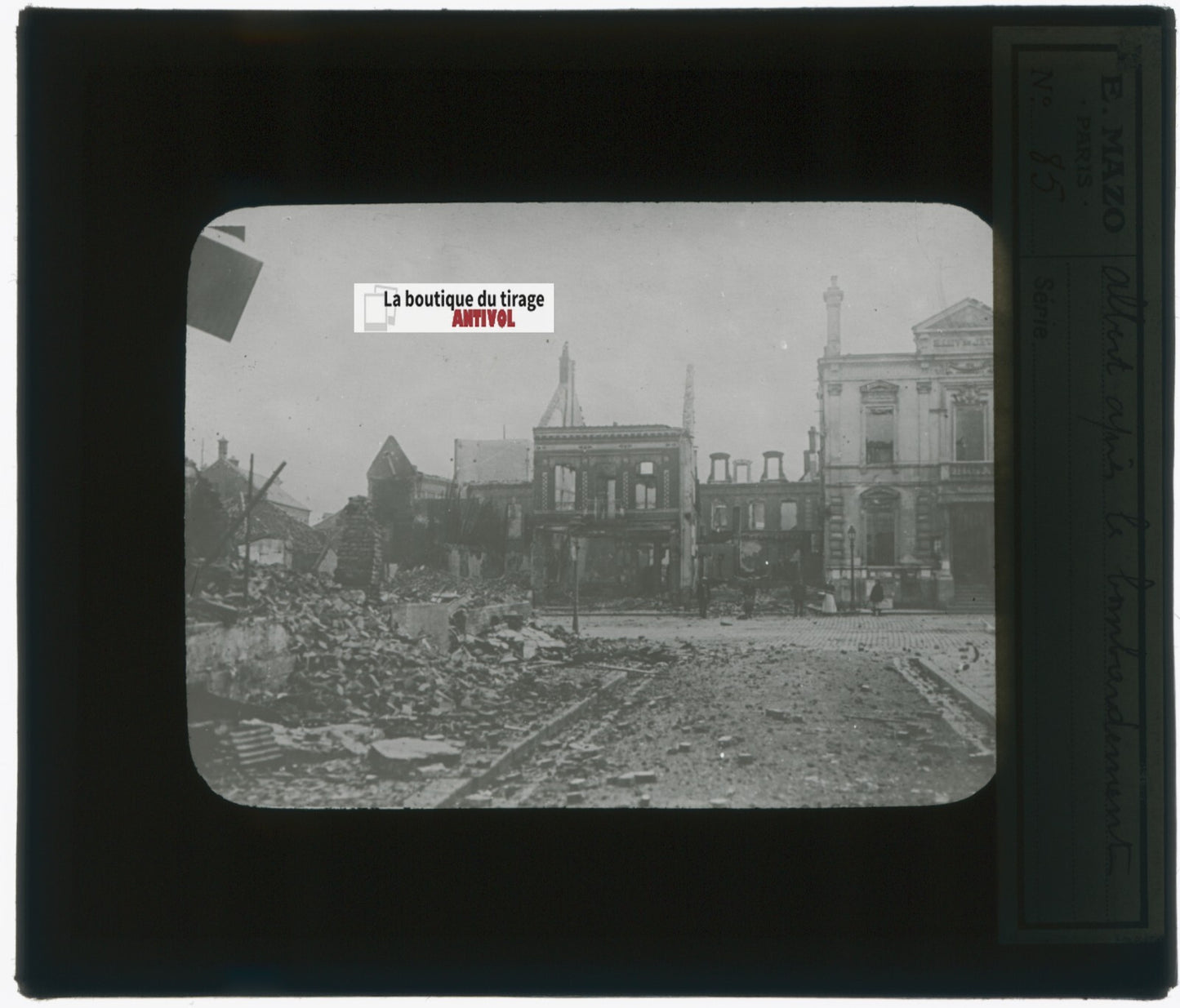 Albert, guerre bombardement, photo plaque verre, noir & blanc, positif 8,5x10 cm