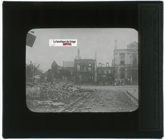 Albert, guerre bombardement, photo plaque verre, noir & blanc, positif 8,5x10 cm