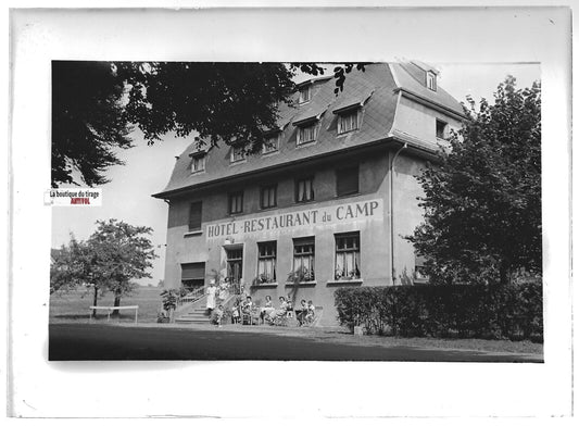 Plaque verre photo ancienne positif noir & blanc 13x18 cm Drachenbronn hôtel