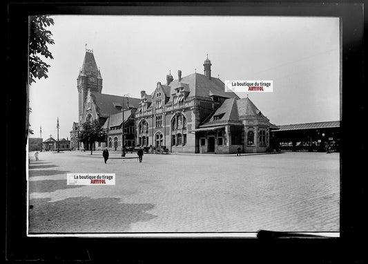 Plaque verre photo ancienne négatif noir et blanc 13x18 cm Colmar gare SNCF