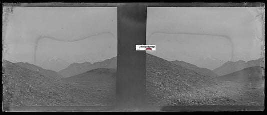 Montagne, Plaque verre photo stéréoscopique, négatif noir & blanc 4,5x10,7 cm