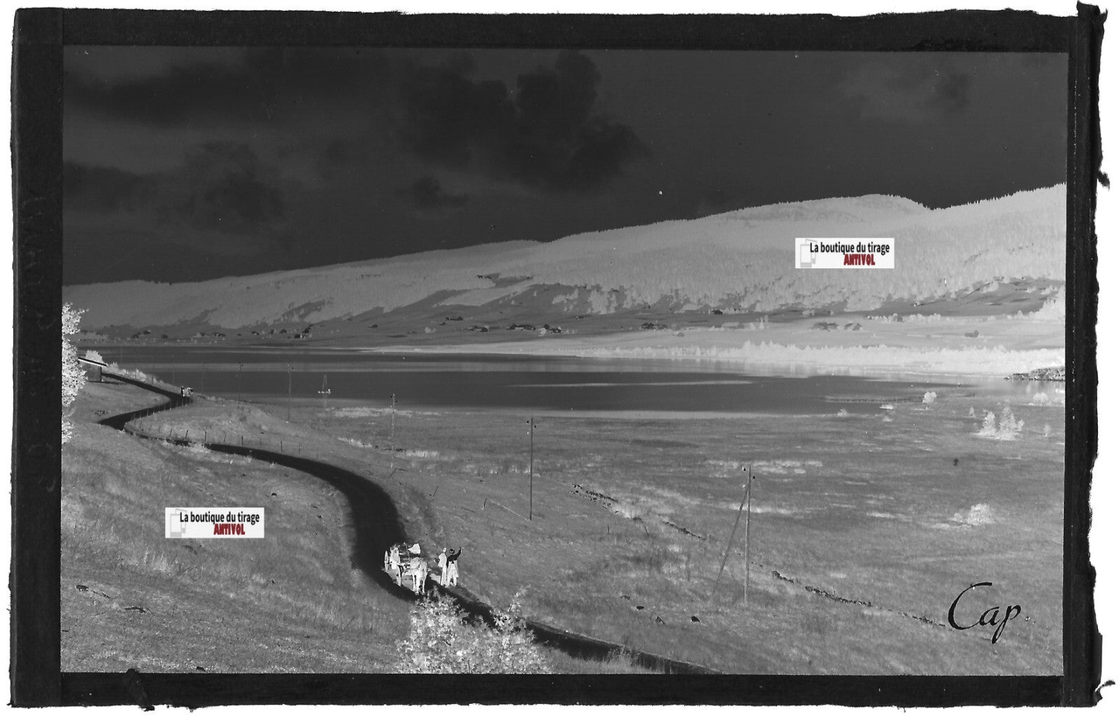 Plaque verre photo ancienne négatif noir & blanc 9x14 cm, Lac des Rousses