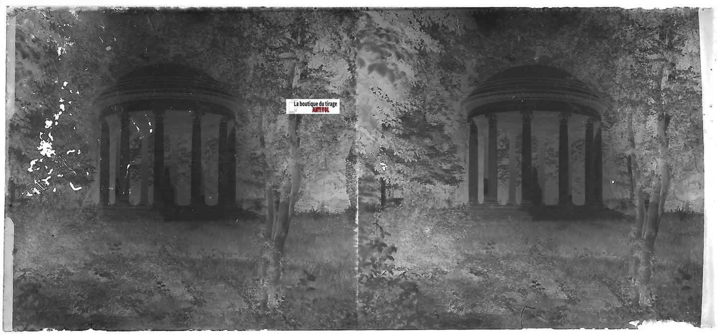 Versailles, Temple de l'Amour, Plaque verre, stéréo négatif noir & blanc 6x13 cm