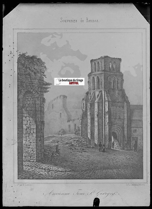 Rennes, Saint-Georges, Plaque verre photo ancienne, négatif noir & blanc 6x9 cm