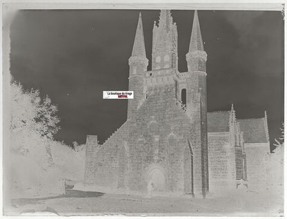 Chapelle Saint-Fiacre Faouët, Plaque verre photo, négatif noir & blanc 9x12 cm