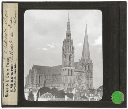 Cathédrale de Chartres, France, photo ancienne plaque verre, positif 8,5x10 cm