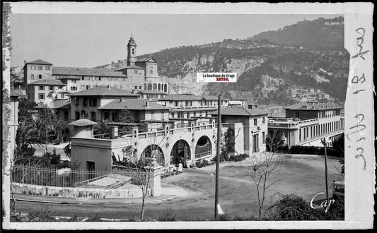 Plaque verre photo négatif noir & blanc 9x14 cm, Nice, hôpital Pasteur, abbaye