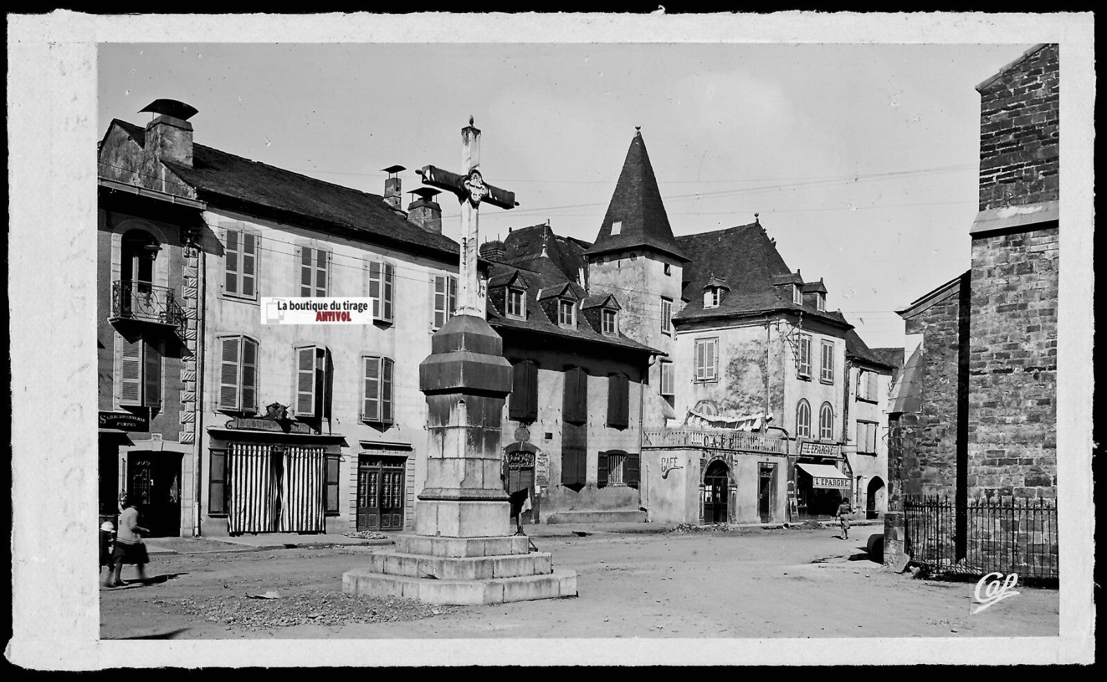 Plaque verre photo vintage négatif noir & blanc 9x14 cm Oloron-Sainte-Marie