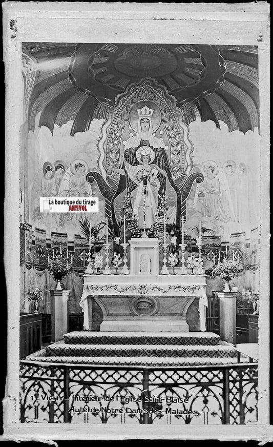 Vichy, église Saint-Blaise, Plaque verre photo, négatif noir & blanc 10x15 cm