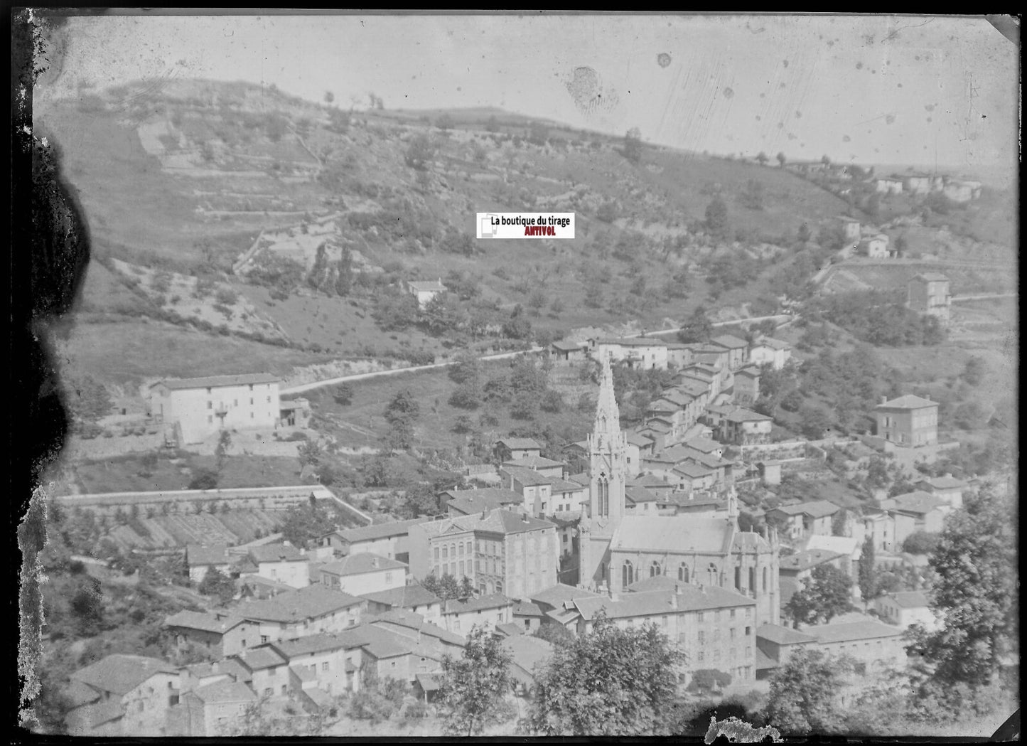 Valfleury, Loire, Plaque verre photo ancienne, négatif noir & blanc 13x18 cm