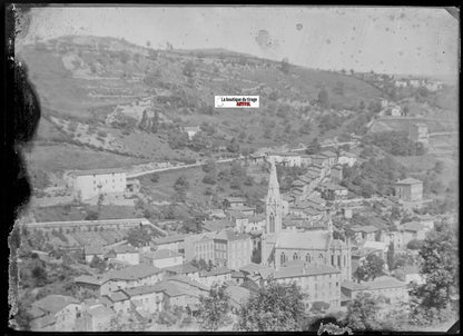 Valfleury, Loire, Plaque verre photo ancienne, négatif noir & blanc 13x18 cm