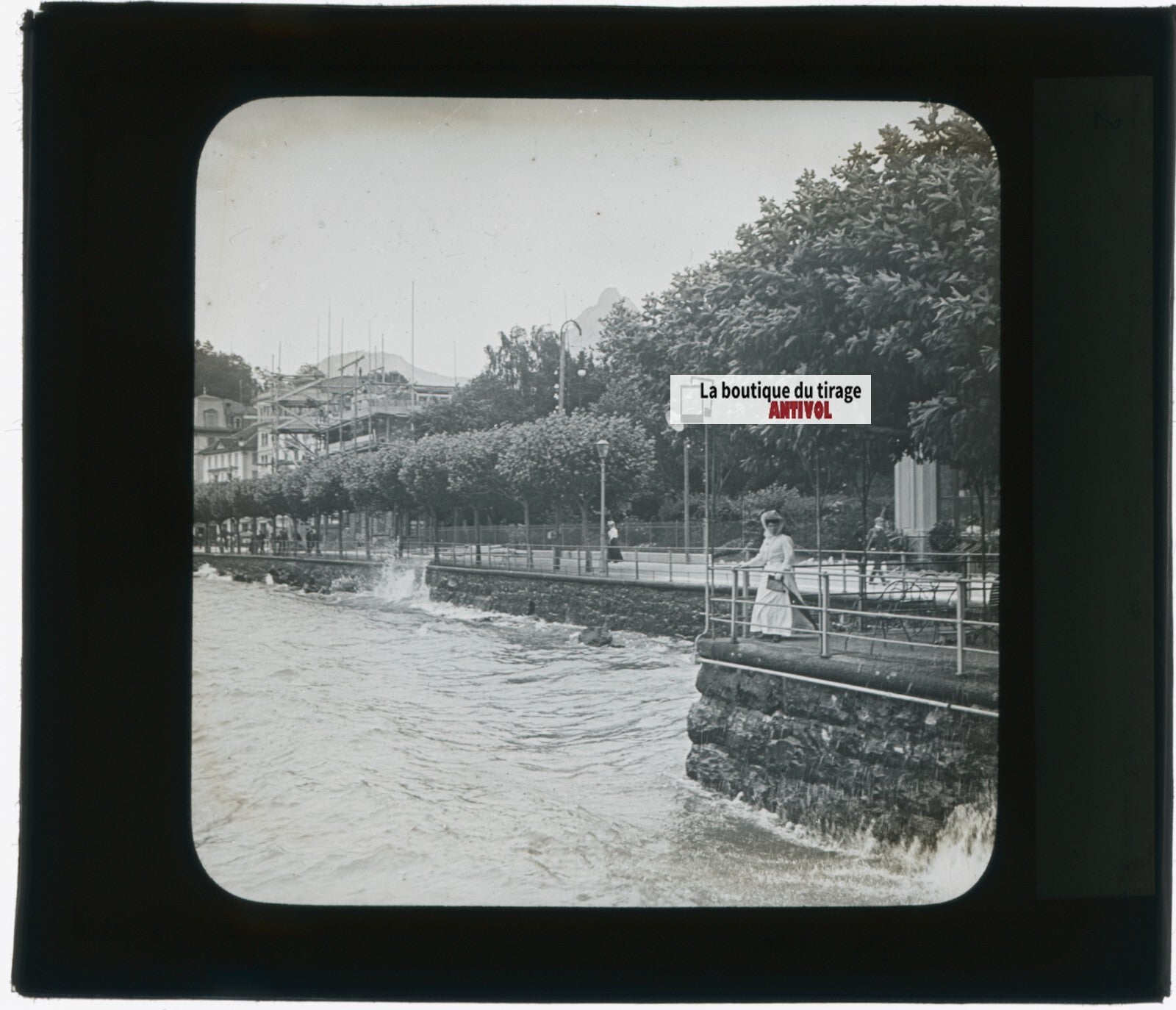 Suisse, lac Léman, photo plaque verre, noir & blanc, positif 8,5x10 cm
