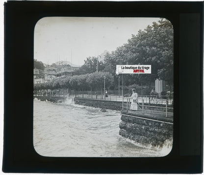 Suisse, lac Léman, photo plaque verre, noir & blanc, positif 8,5x10 cm