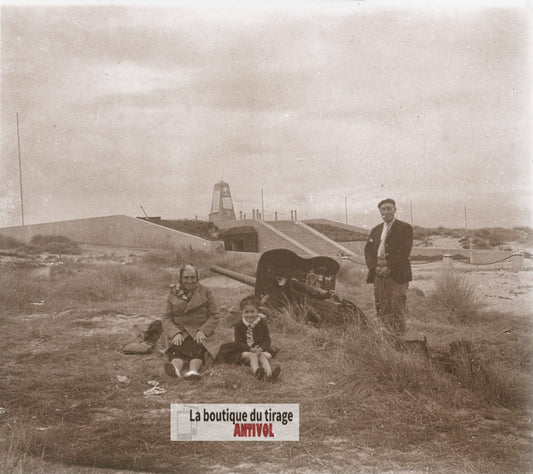 Utah-Beach, guerre Normandie, plaque verre photo ancienne stéréo 6x13 cm