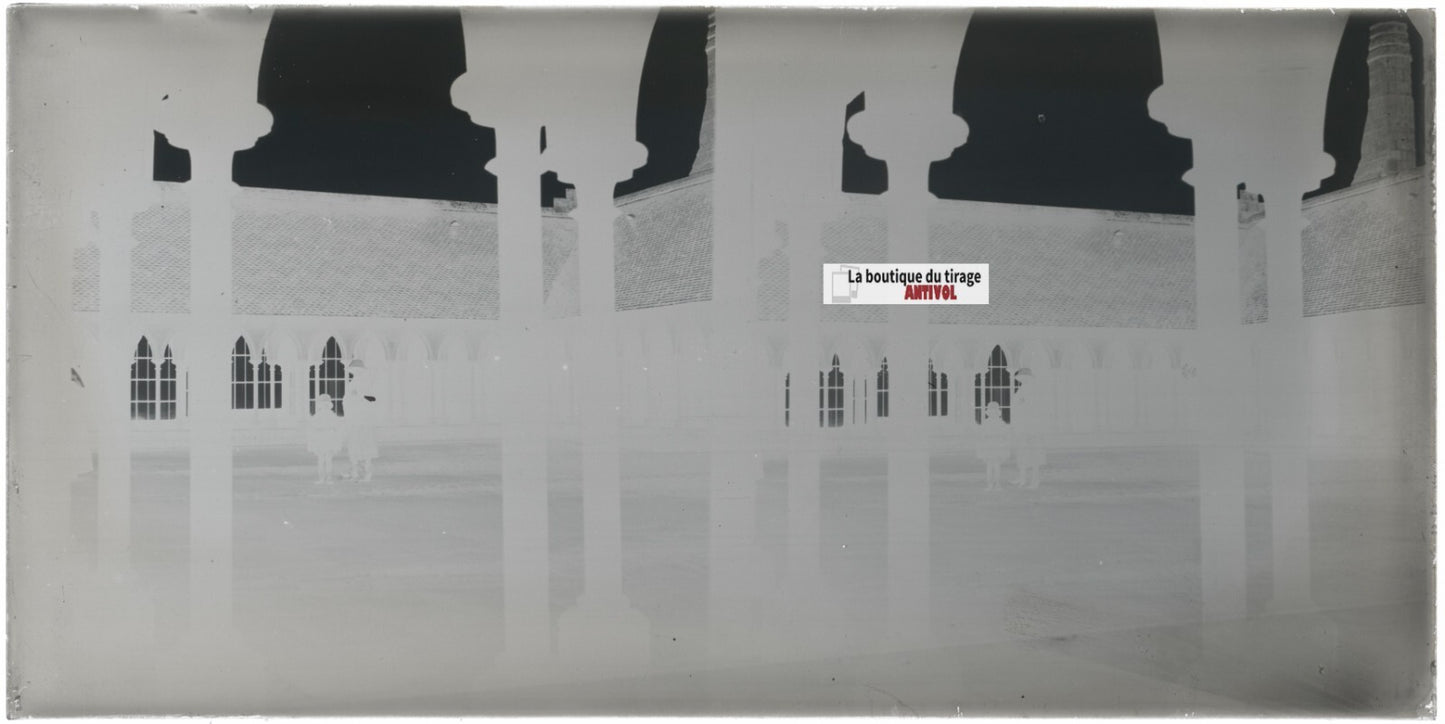 Cloître Mont-Saint-Michel, stéréoscopie, photo plaque verre, négatif 9x18 cm