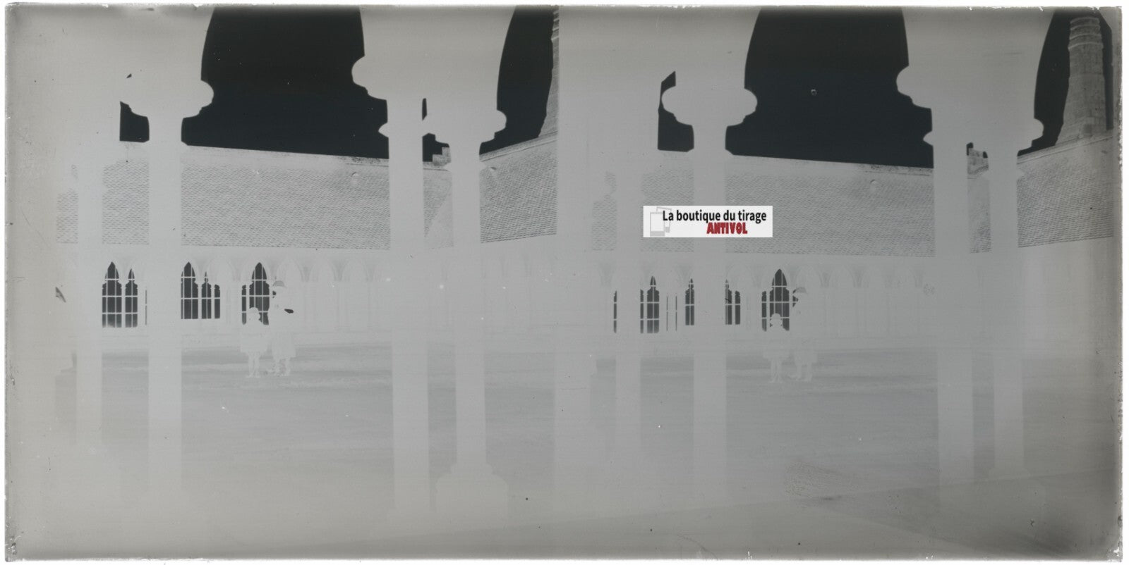 Cloître Mont-Saint-Michel, stéréoscopie, photo plaque verre, négatif 9x18 cm