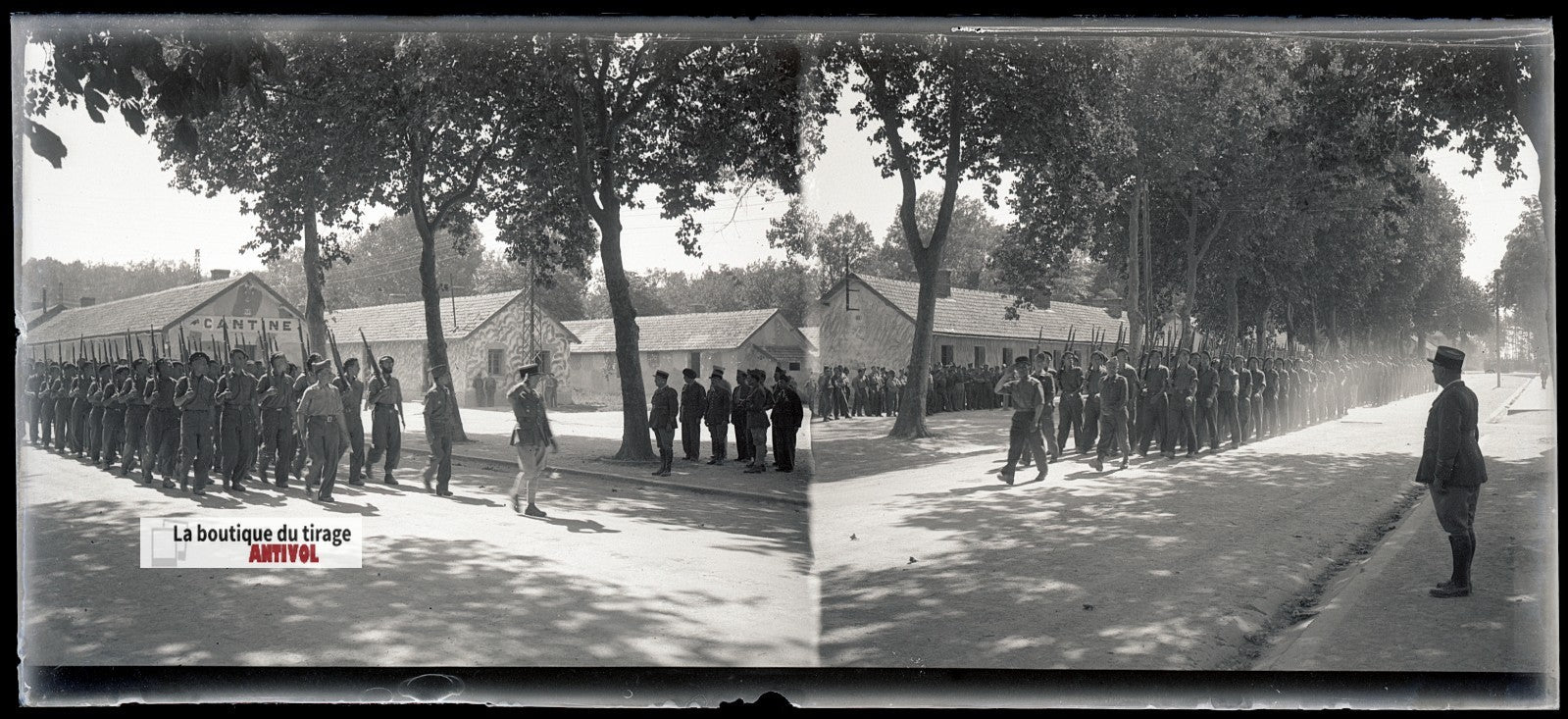 Camp du Ruchard, militaires, plaque verre, photo ancienne, négatif N&B 6x13 cm