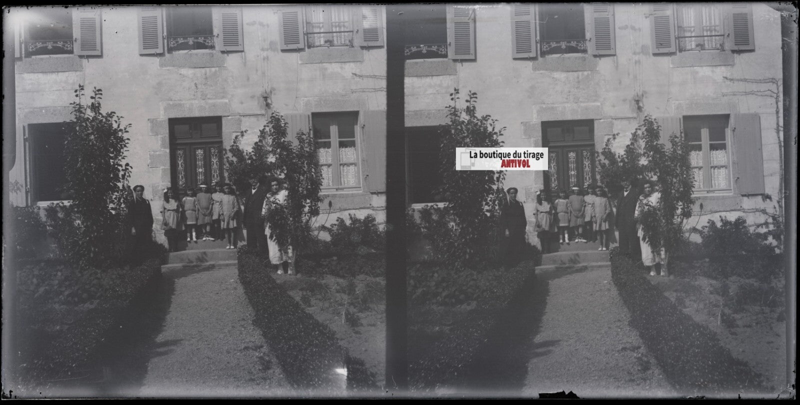 Maison famille, Bretagne, stéréoscopie, photo plaque verre, négatif 9x18 cm