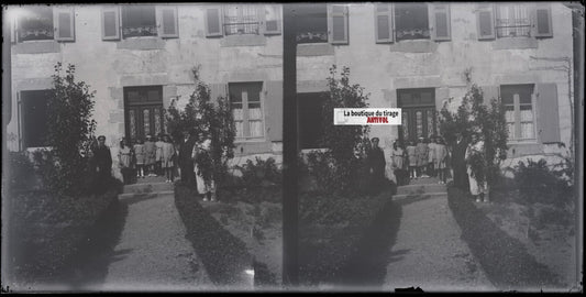 Maison famille, Bretagne, stéréoscopie, photo plaque verre, négatif 9x18 cm