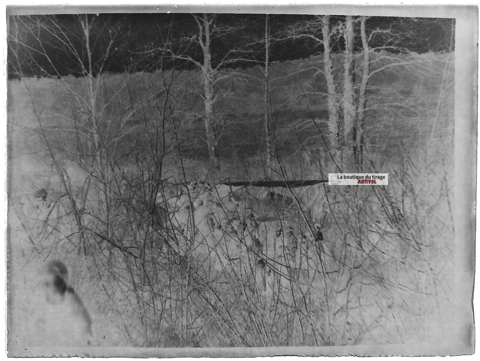 Plaque verre photo ancienne négatif noir et blanc 9x12 cm accident avion France