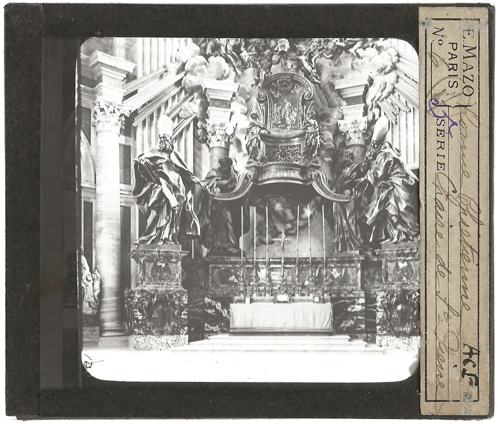 Chaire de Saint Pierre, Rome, photo ancienne plaque de verre, positif 8,5x10 cm