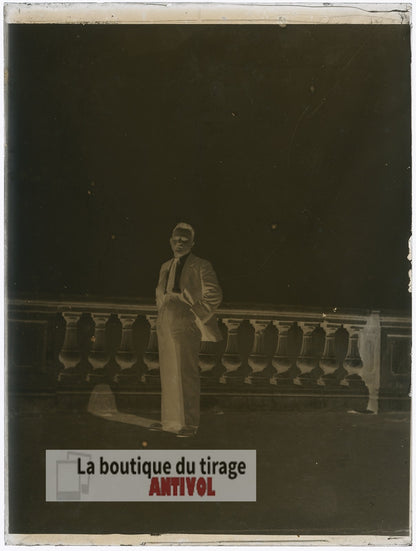 Portrait homme, Oran, Algérie, plaque verre, photo ancienne, négatif 9x12 cm