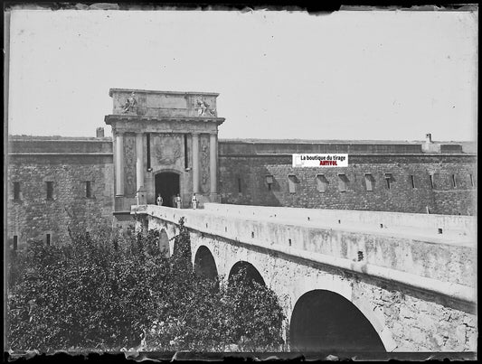 Château Sant Ferran, Figueres, Plaque verre photo, négatif noir & blanc 9x12 cm