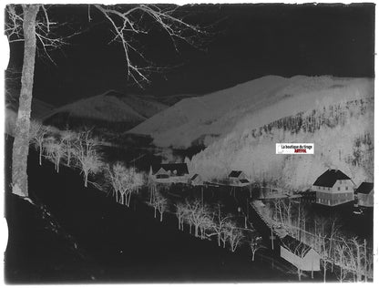 Paysage, montagne hiver, Plaque verre photo, négatif ancien noir & blanc 9x12 cm