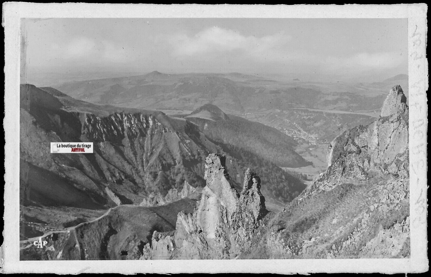 Plaque verre photo négatif noir & blanc 9x14 cm, Mont-Dore, paysage, montagne