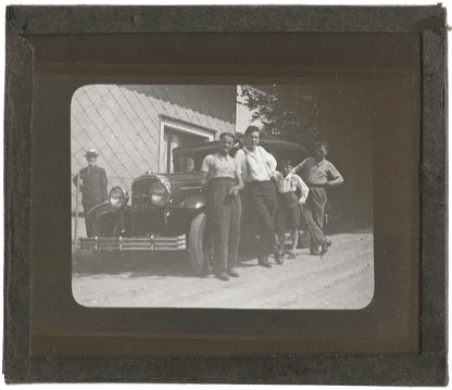 Vieille voiture, hommes, photo ancienne plaque de verre, positif 8,5x10 cm
