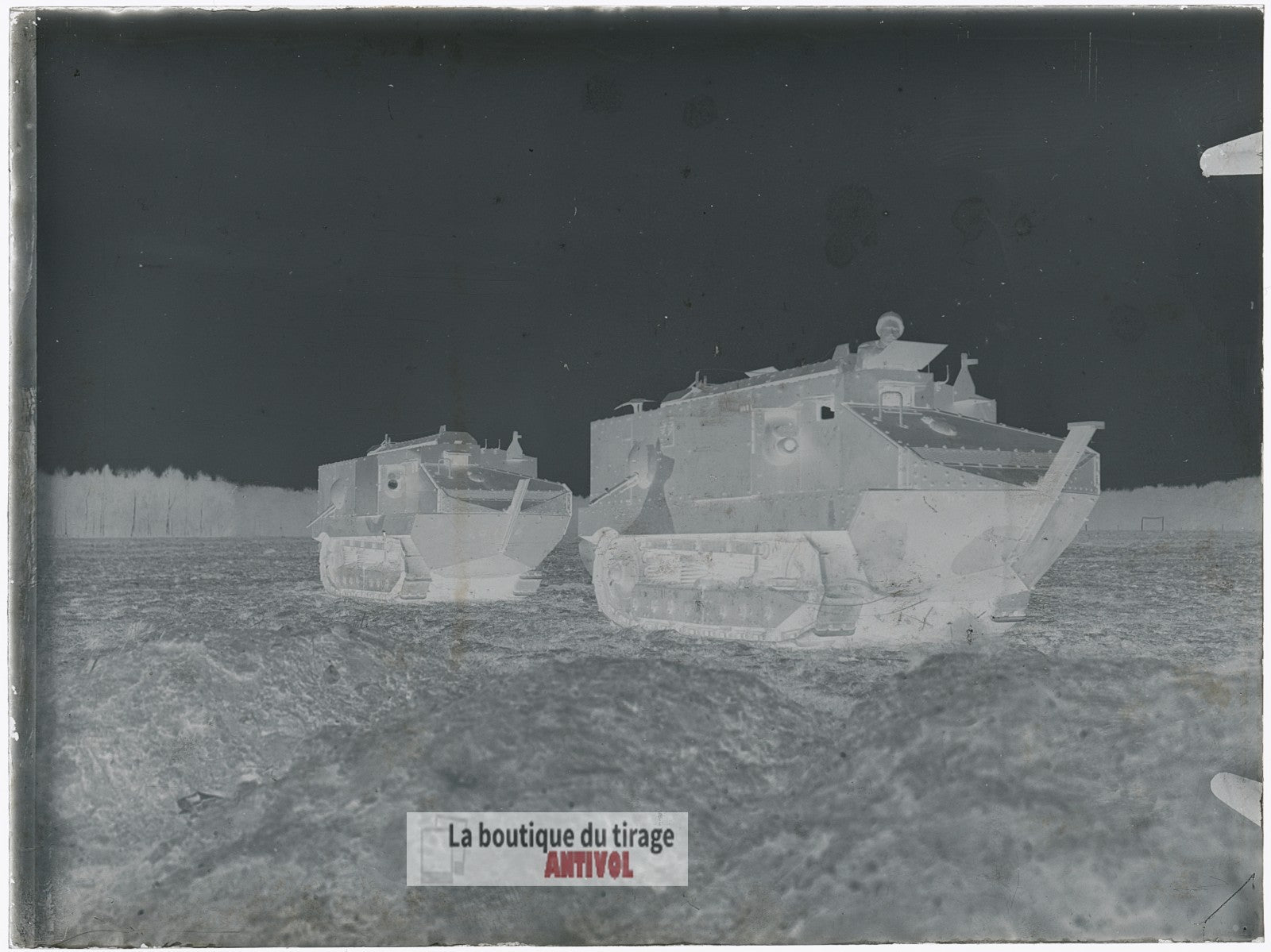 Chars Schneider CA1, WW1, plaque verre, photo ancienne, négatif 9x12 cm