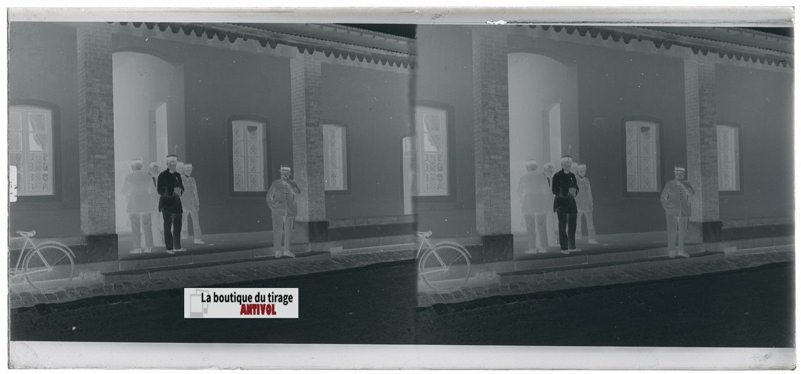 Algérie, officiers coloniaux, plaque verre, photo stéréo, négatif N&B 6x13 cm