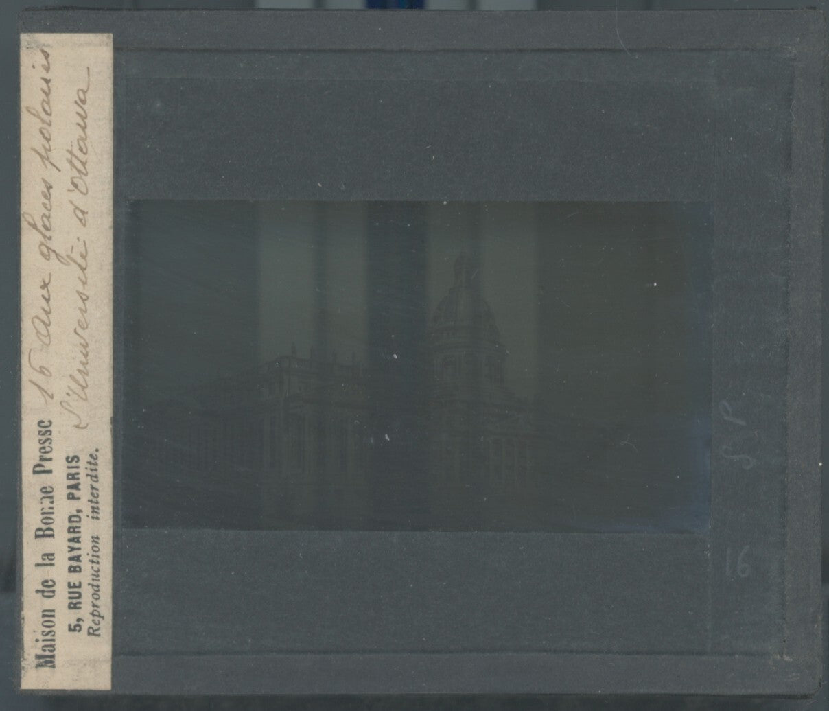 Université d’Ottawa, dessin plaque verre, noir & blanc, positif 8,5x10 cm