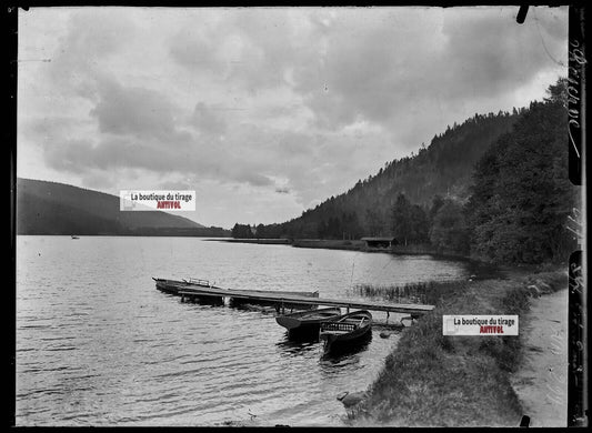 Plaque verre photo ancienne négatif noir et blanc 13x18 cm, lac de Gérardmer