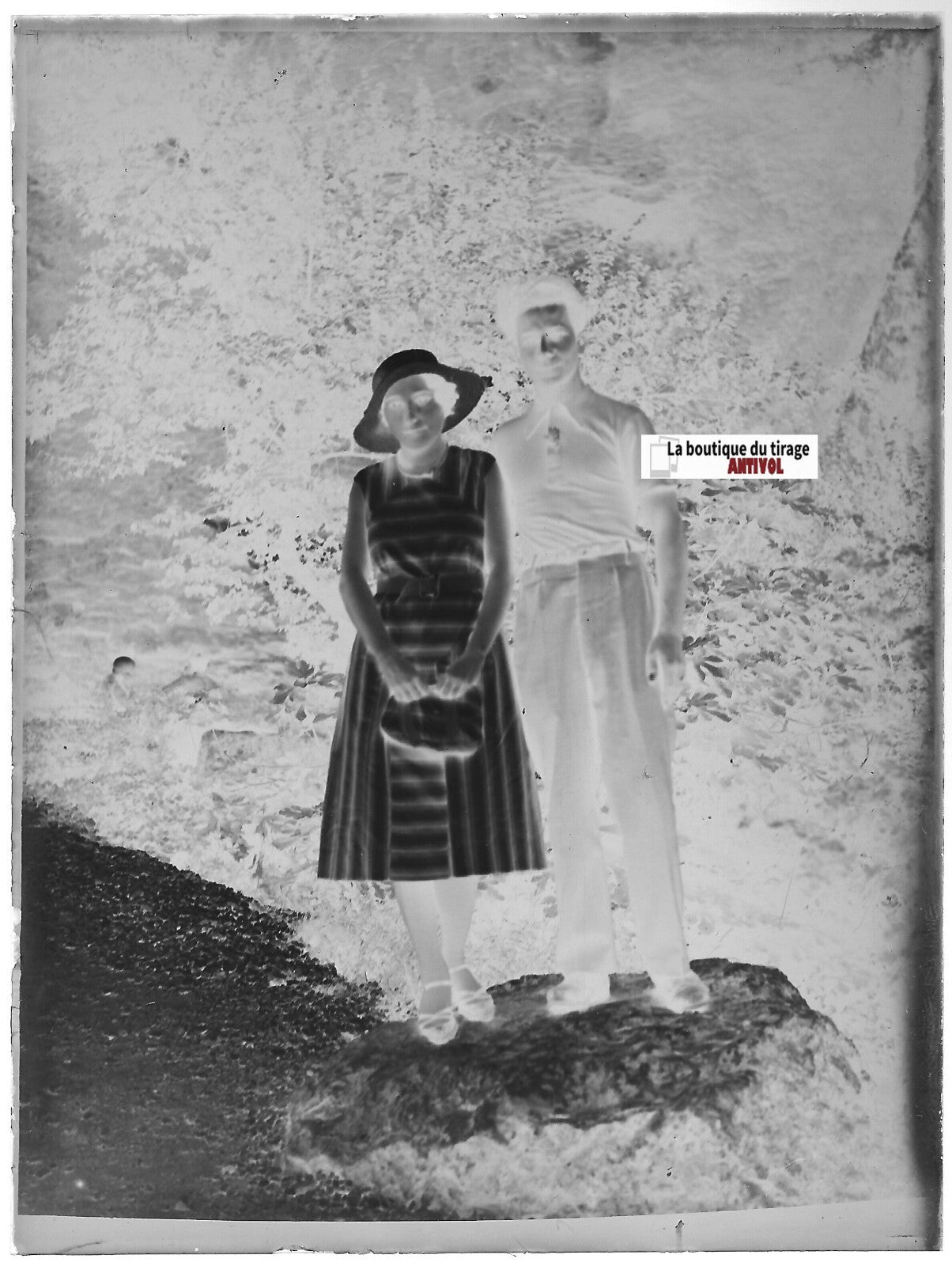 Couple, amour, Plaque verre photo ancienne, négatif noir & blanc 9x12 cm