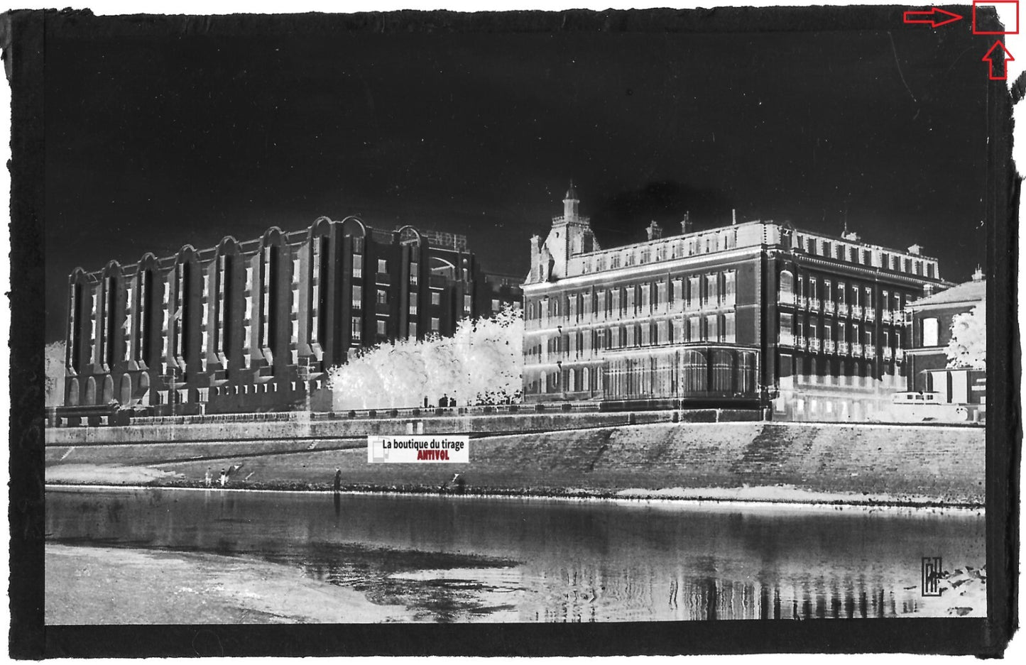 Plaque verre photo, négatif noir & blanc 9x14 cm, Dax, Splendid, thermes, Adour