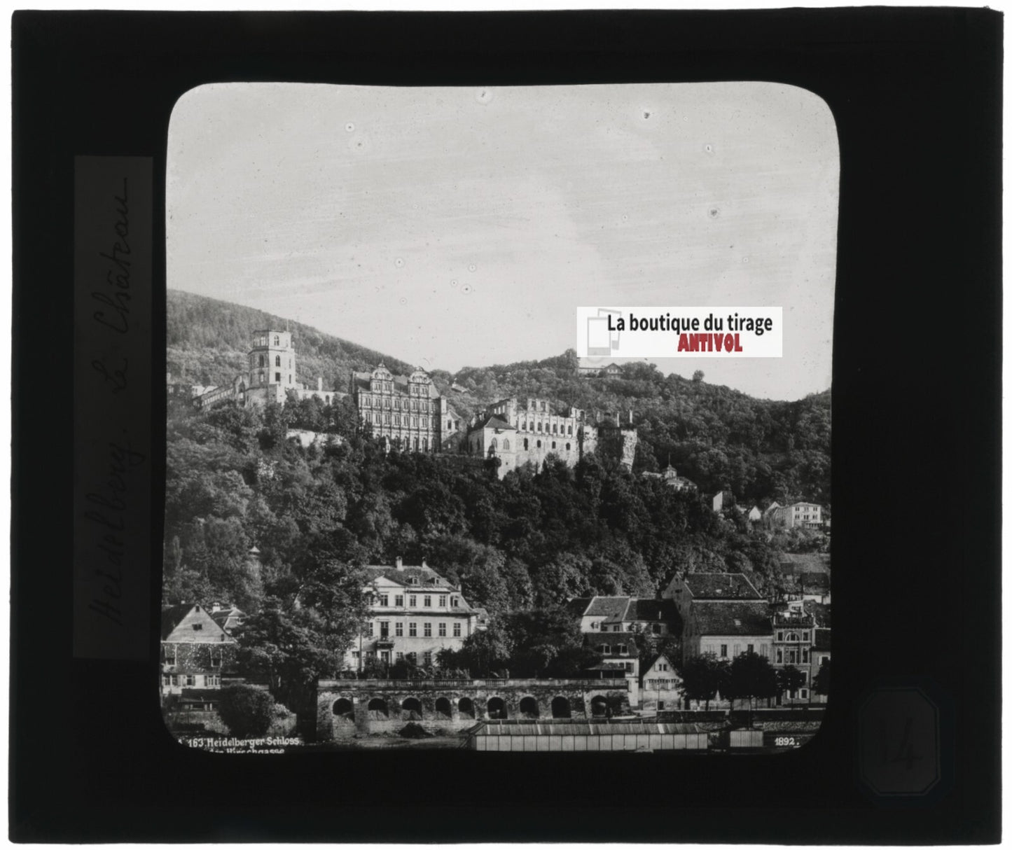 Château de Heidelberg, Allemagne, photo ancienne plaque verre, positif 8,5x10 cm