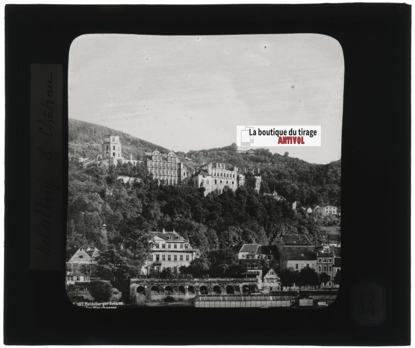 Château de Heidelberg, Allemagne, photo ancienne plaque verre, positif 8,5x10 cm