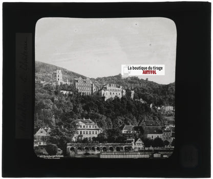Château de Heidelberg, Allemagne, photo ancienne plaque verre, positif 8,5x10 cm