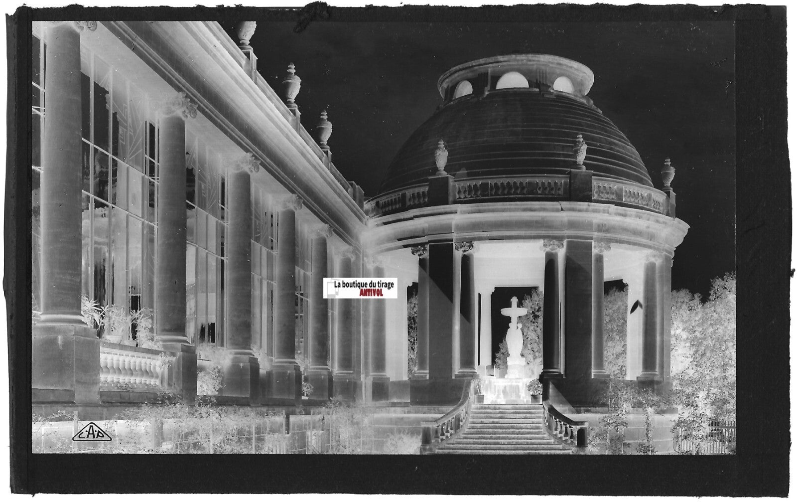 Plaque verre photo anncienne, négatif noir & blanc 9x14 cm, therme Nancy France