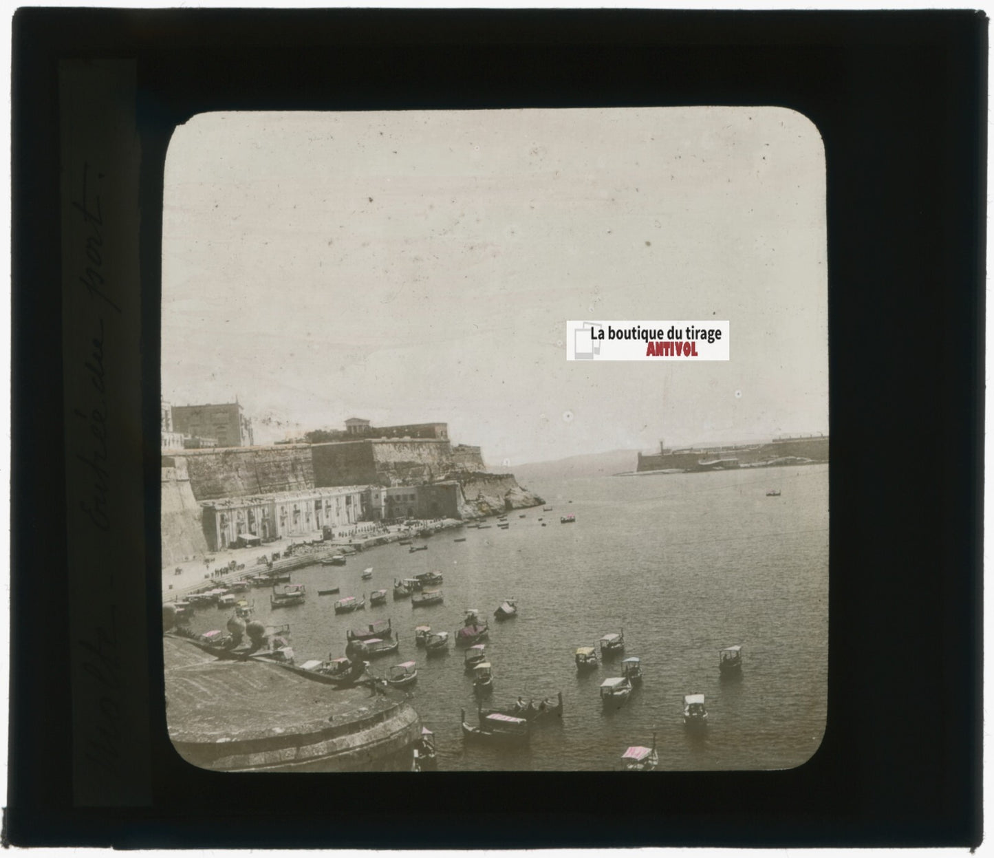 Port de La Valette, Malte, photo plaque verre, noir & blanc, positif 8,5x10 cm